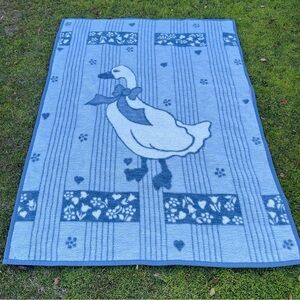 VTG IBENA Blue Country Goose Reversible Throw Blanket Soft Fluffy 54x74 FLAWS